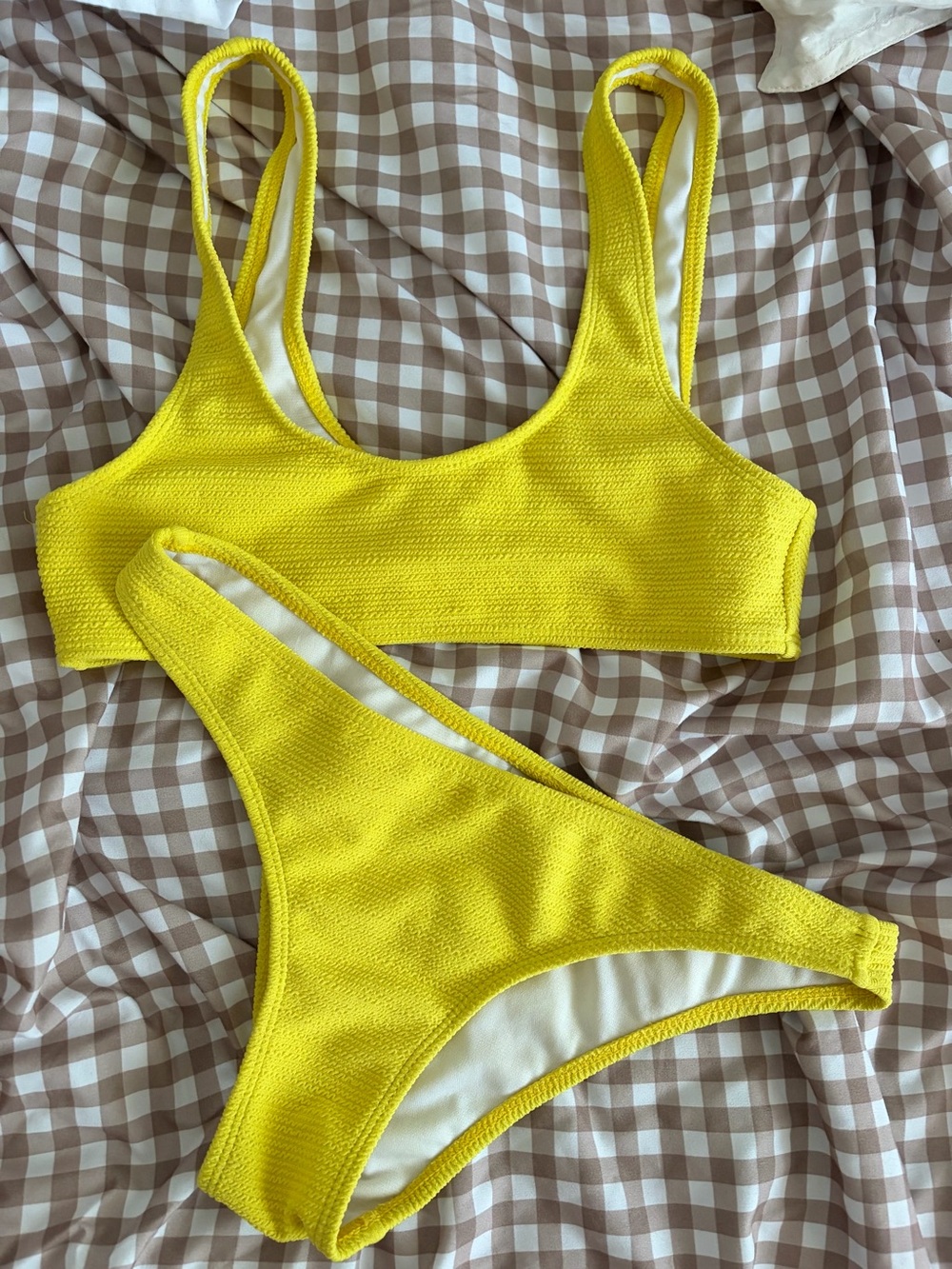 Mono B Neon Chartreuse Crinkle Texture Bikini Set Size Medium M